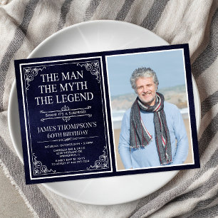 Man Myth Legend Blue Surprise 60th Birthday Photo Invitation