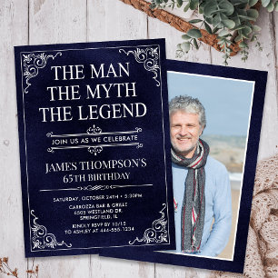 Man Myth Legend Blue Surprise 65th Birthday Photo Invitation
