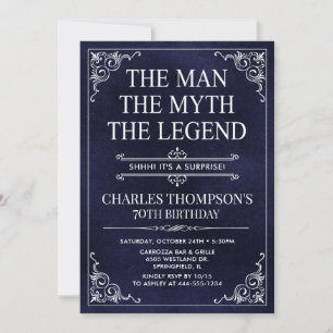 Man Myth Legend Blue Surprise 70th Birthday Photo Invitation