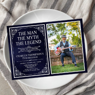 Man Myth Legend Blue Surprise 75th Birthday Photo Invitation