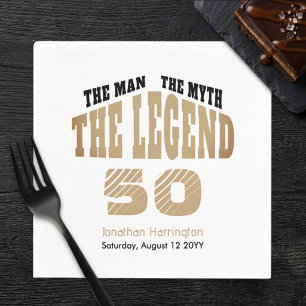 Man Myth Legend Bold Etched Black Gold 50th Party Napkin