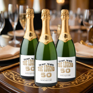 Man Myth Legend Luxury Black Gold 50th Birthday Sparkling Wine Label