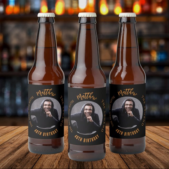 Man myth legend photo black gold birthday party beer bottle label (Creator Uploaded)