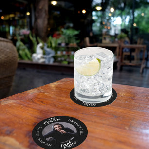 Man myth legend photo black white party round paper coaster