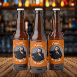 Man myth legend photo burnt orange birthday party beer bottle label<br><div class="desc">A trendy burnt orange coloured background.   Text: The Man,  The Myth,  The Legend. Personalise and add his name,  age and photo. White text.</div>