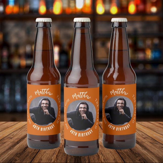 Man myth legend photo burnt orange birthday party beer bottle label (Creator Uploaded)