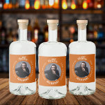 Man myth legend photo burnt orange birthday party liquor bottle label<br><div class="desc">A trendy burnt orange coloured background.   Text: The Man,  The Myth,  The Legend. Personalise and add his name,  age and photo. White text.</div>