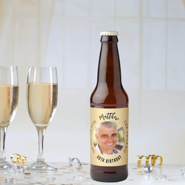 Man myth legend photo gold birthday party beer bottle label (Creator Uploaded)