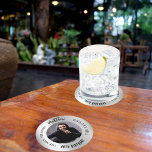 Man myth legend photo silver birthday party round paper coaster<br><div class="desc">A classic faux silver looking background.   Text: The Man,  The Myth,  The Legend. Personalise and add his name,  age and photo.</div>