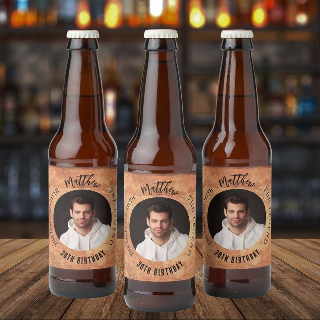 Man myth legend photo terracotta birthday party beer bottle label (Creator Uploaded)