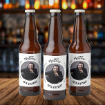 Man myth legend photo white black birthday party beer bottle label<br><div class="desc">A stylish white background.   Text: The Man,  The Myth,  The Legend. Personalise and add his name,  age and photo. Black text.</div>