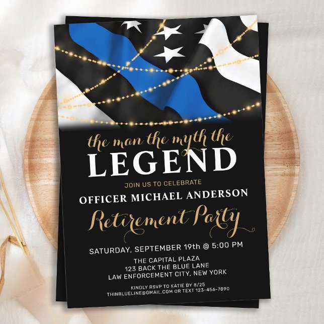 Man Myth Legend Thin Blue Line Police Retirement Invitation (Creator Uploaded)