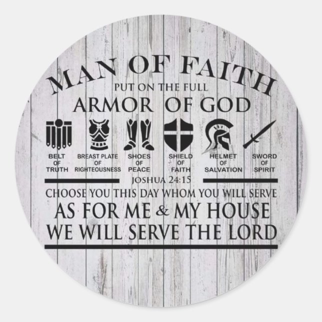 Man Of Faith Armour Of God Classic Round Sticker (Front)