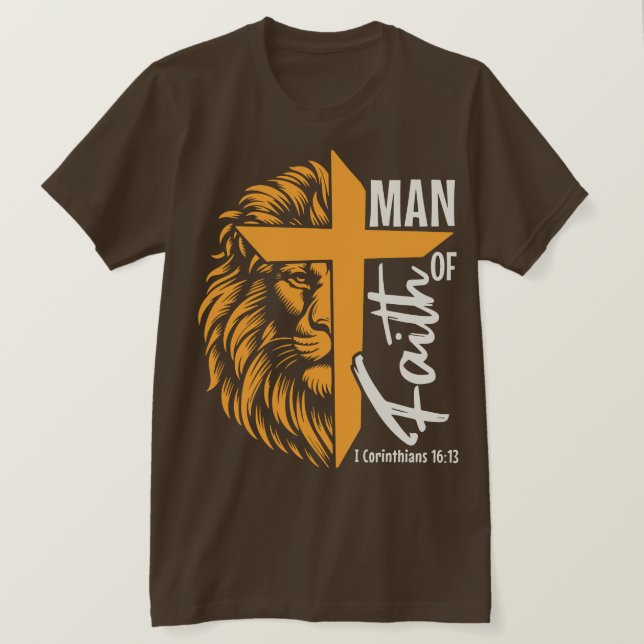 Man Of Faith With Lion And Cross T-Shirt (Design Front)