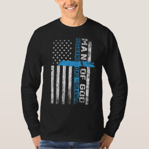 Man Of God Cross Us Flag Jesus Christian Husband D T-Shirt