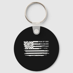 Man Of God Husband Dad Christian Aamerican Flag Key Ring