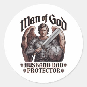 Man Of God Husband Papa Christian Jesus Blessed Da Classic Round Sticker
