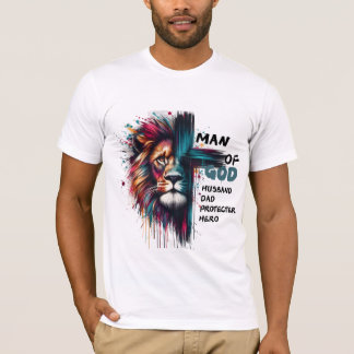 Man of God Lion Cross Father's Day Gift T-Shirt