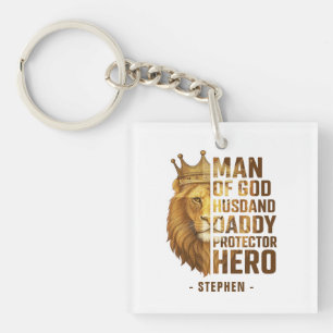 Man of God Lion Crown Design – Husband, Daddy Key Ring