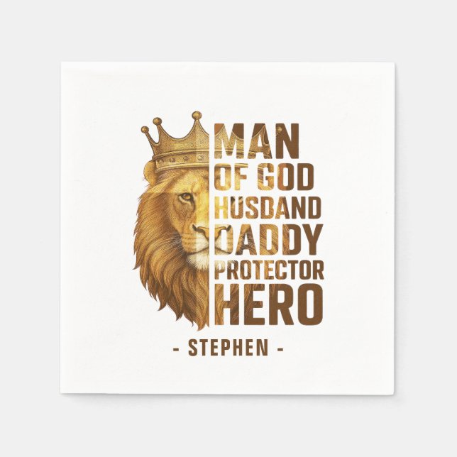 Man of God Lion Crown Design – Husband, Daddy Napkin (Front)