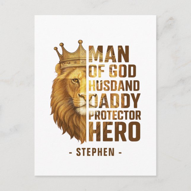 Man of God Lion Crown Design – Husband, Daddy Postcard (Front)