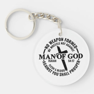Man of God, No Weapon Formed Against Me Shall Pros Key Ring