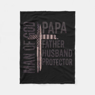 Man Of God Papa Father Husband Protector Christian Fleece Blanket