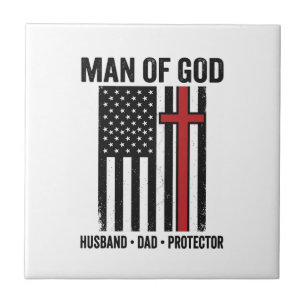 Man of God Patriotic Cross Christian Shirt Design_ Ceramic Tile