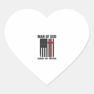 Man of God Patriotic Cross Christian Shirt Design_ Heart Sticker