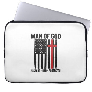 Man of God Patriotic Cross Christian Shirt Design_ Laptop Sleeve