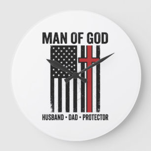 Man of God Patriotic Cross Christian Shirt Design_ Large Clock