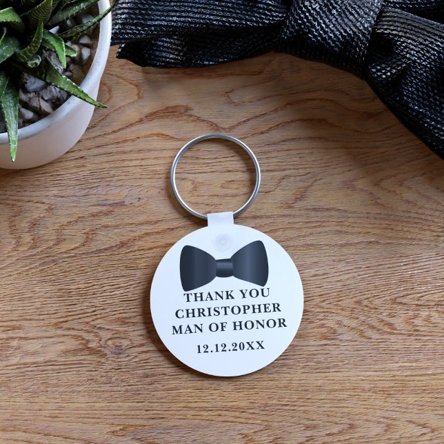 Man of Honour Black Bow Tie Wedding Favour Keychai Key Ring (Thank any member of your bridal party with this bow tie keychain. Just add their name & your wedding)