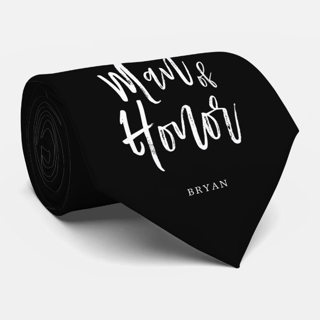 Man of Honour | Script Style Customised Wedding Tie (Rolled)