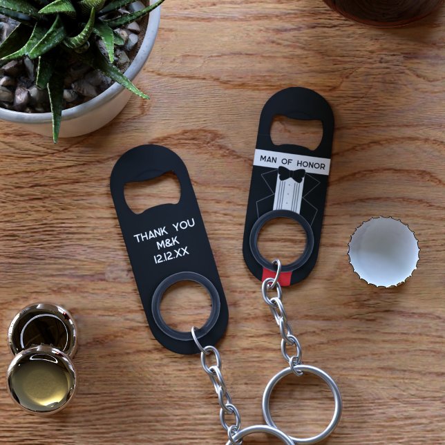 Man of Honour Tuxedo Wedding Keychain Bottle Opene (Thank your Man of Honor with this useful keychain bottle opener. Just add your text)