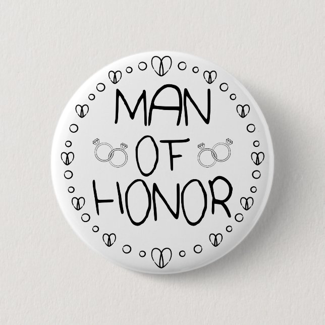 Man of Honour Wedding 6 Cm Round Badge (Front)
