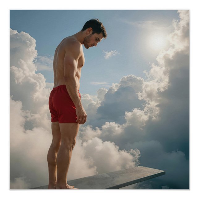 Man On a Diving Board In the Clouds Poster (Front)