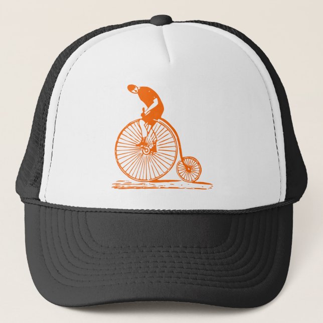 Man on a Penny Farthing - Orange Trucker Hat (Front)