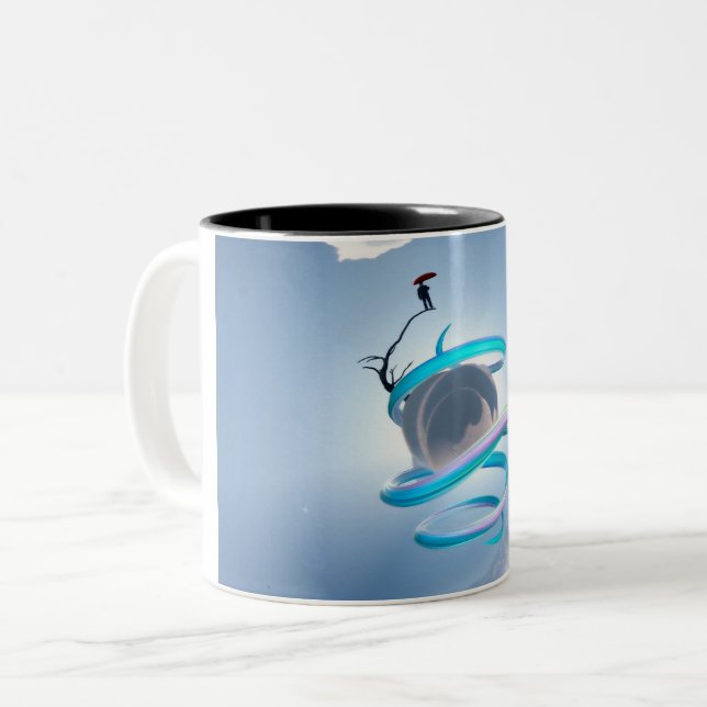 Man on a sandy sphere Two-Tone coffee mug (Front Left)