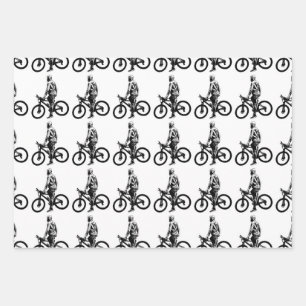 Man on bicycle graphic motif pattern wrapping paper sheet