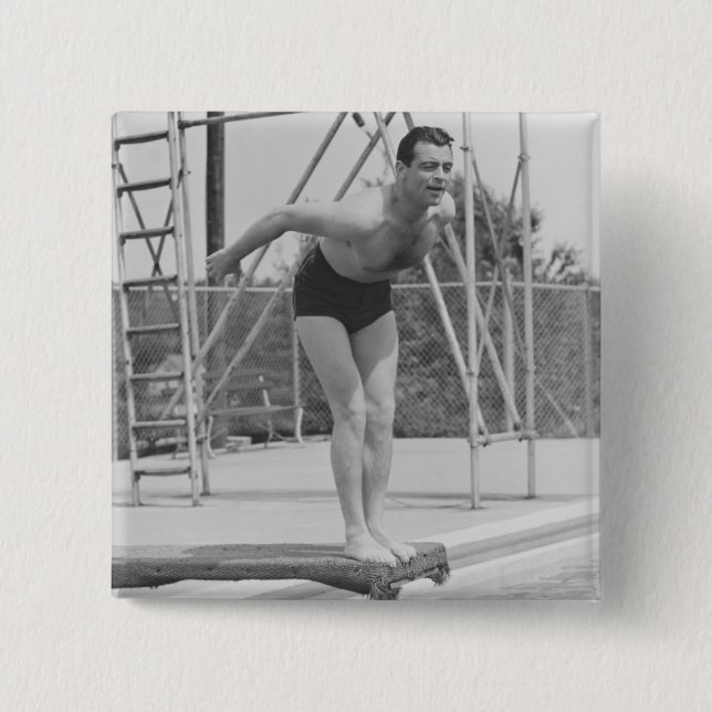 Man on Diving Board 15 Cm Square Badge (Front)