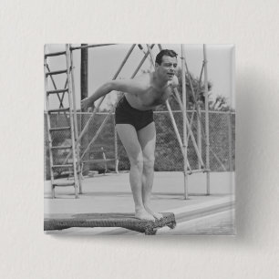Man on Diving Board 15 Cm Square Badge