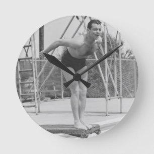 Man on Diving Board Round Clock