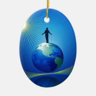 Man on Globe Ceramic Ornament