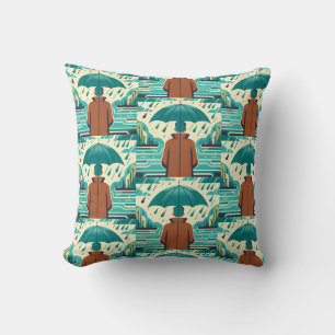 Man on rainy day umbrella cushion