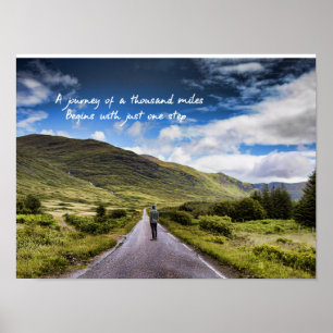 Man on road countryside Journey starts one step Poster