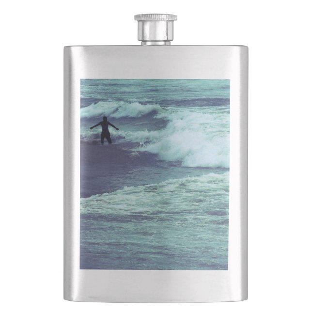 Man on Sea Waves Hip Flask (Front)