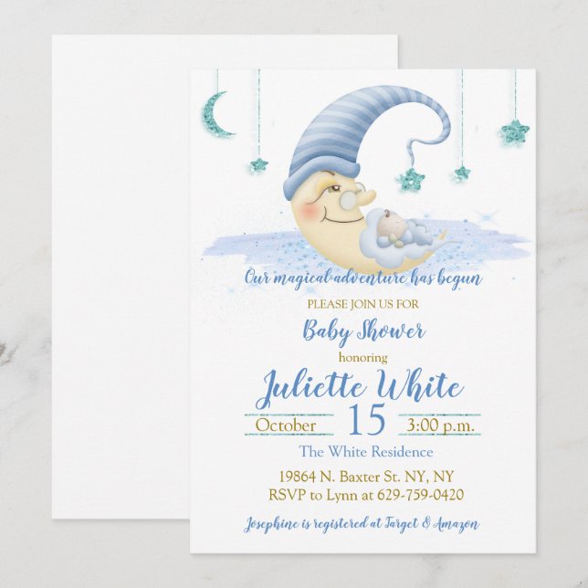 Man On The Moon Baby Shower Invitation (Front/Back)