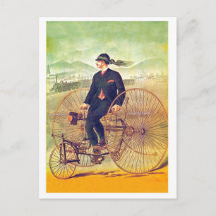 Man on tricycle, vintage travel postcard