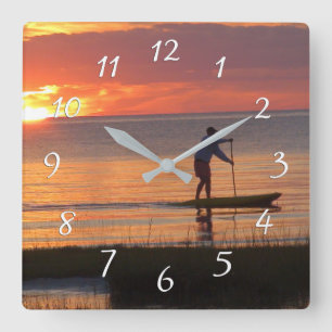 Man on Water Board at Sunset on Cape Cod Beach Square Wall Clock