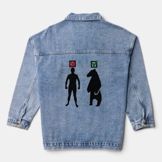 man or bear feminist meme black denim jacket (Back)